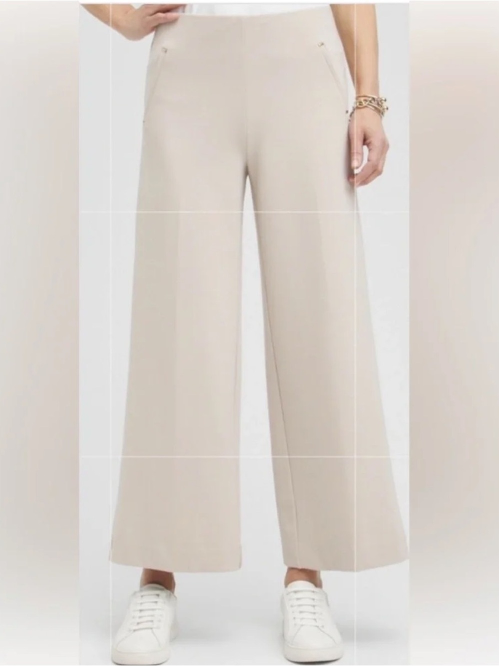 Chico's So Slimming Juliet Ponte Wide Leg Crop Pants Beige 2.5 (14) NWT